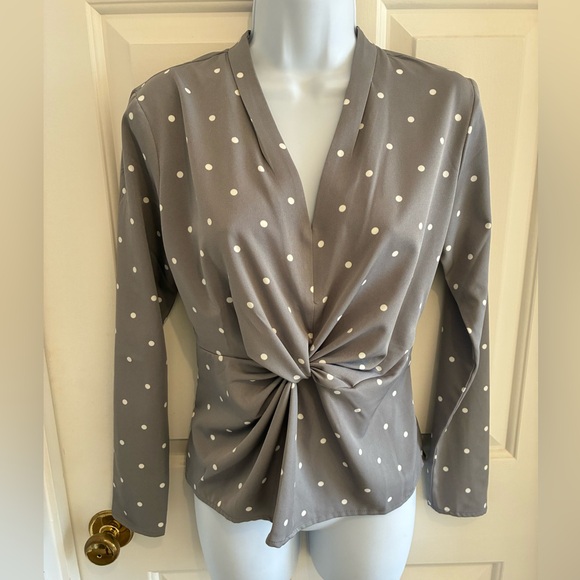 Ann Taylor Factory Gray Polka Dot Blouse Top. XS - Picture 4 of 7